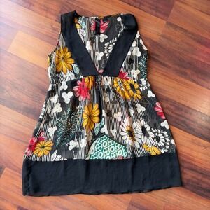 Hot Alley Floral Striped Tunic Top Sleeveless V-Neck Mixed Print Boho Womens M